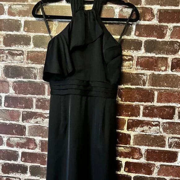 Black Halter Neck Ruffle Dress - Picture 2 of 9